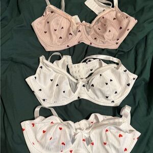 SHEIN Heart Pattern Bra Set - Pink, White, Red